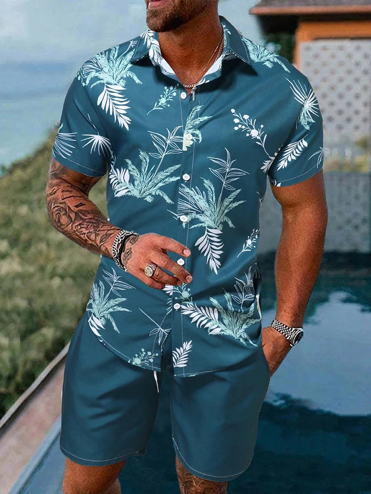 2024 Hawaiian Men's Short-sleeved Shirt And Beach Shorts Set Daily Comfortable Men's Casual Shirt Summer Breathable Men's Shorts