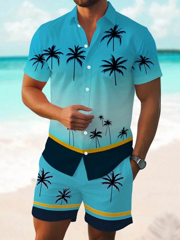 2024 Hawaiian Men's Short-sleeved Shirt And Beach Shorts Set Daily Comfortable Men's Casual Shirt Summer Breathable Men's Shorts