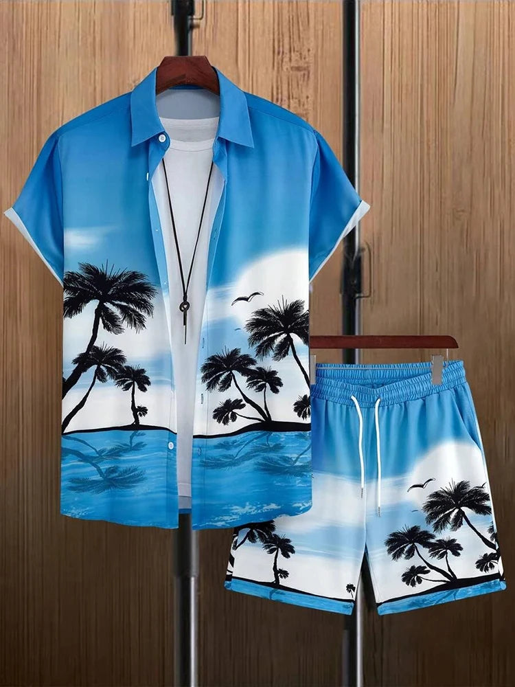 2024 Hawaiian Men's Short-sleeved Shirt And Beach Shorts Set Daily Comfortable Men's Casual Shirt Summer Breathable Men's Shorts