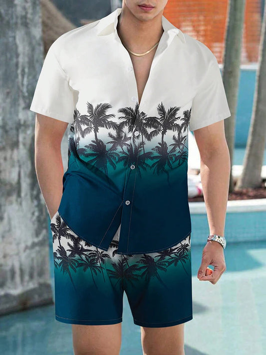 2024 Hawaiian Men's Short-sleeved Shirt And Beach Shorts Set Daily Comfortable Men's Casual Shirt Summer Breathable Men's Shorts